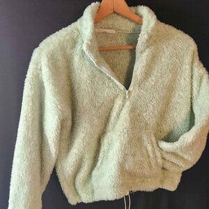 Rebellious One Women's Green Sherpa Half Zip Pocketed Adjustable Waist Small